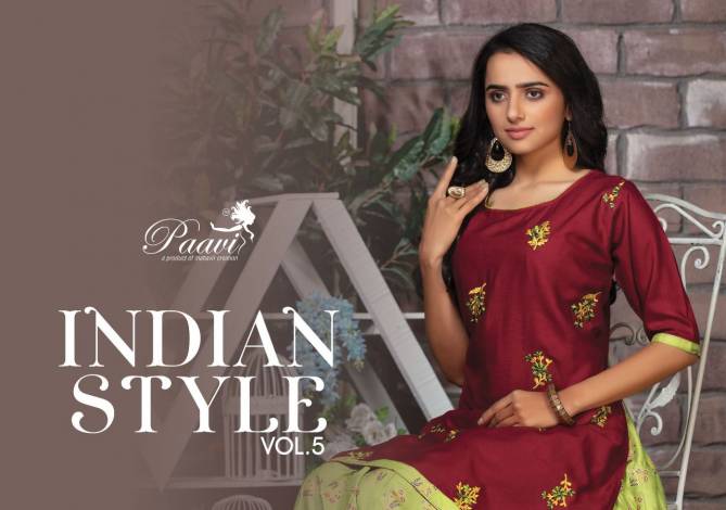 Paavi Indian Style 5 Fancy Ethnic Wear Rayon Printed  Kurti With Bottom Collection